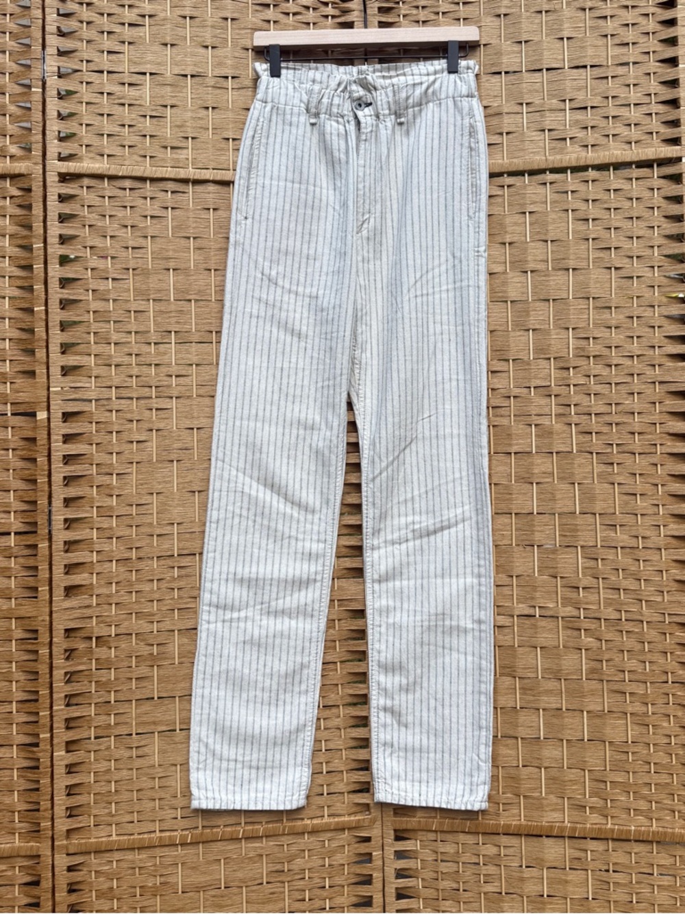 Rag & Bone Tie Straight Leg Pant Cream with Navy Blue Natural Stripe Size 25